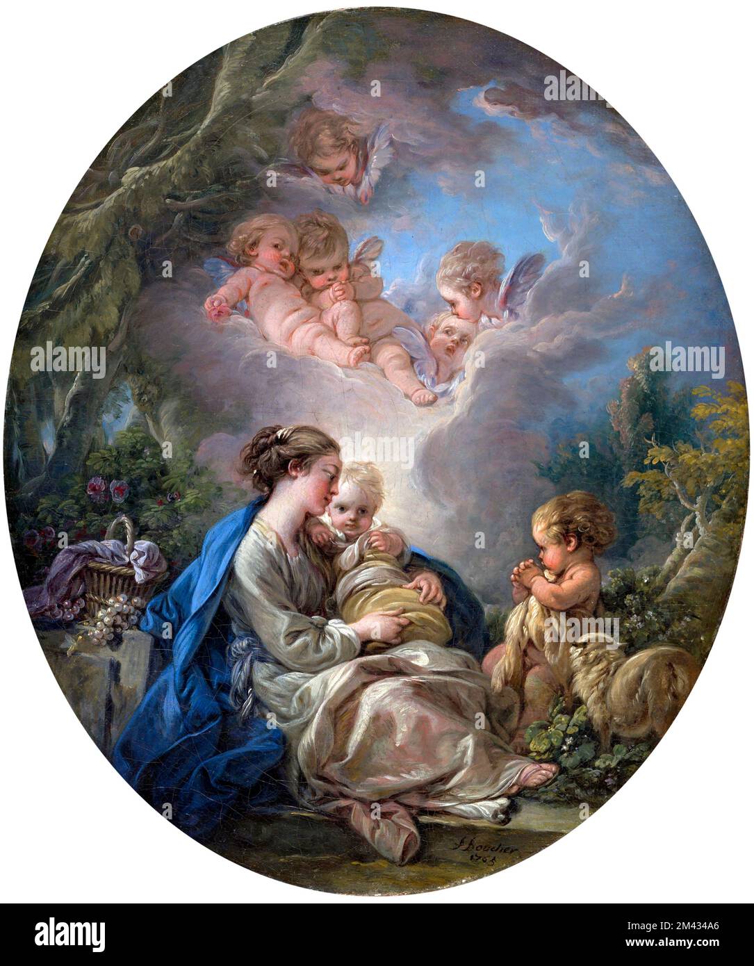 La Vierge à l'enfant avec les jeunes Saint-Jean-Baptiste et Anges par François Boucher (1703-1770), huile sur toile, 1765 Banque D'Images