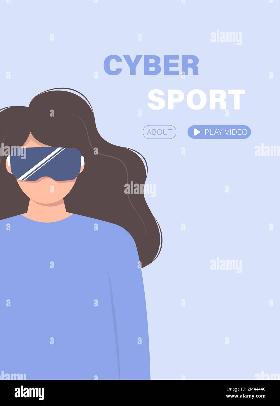 Métaverse, jeu ou application de la page d'arrivée. Cyber-fille dans des lunettes VR. Illustration de Vecteur