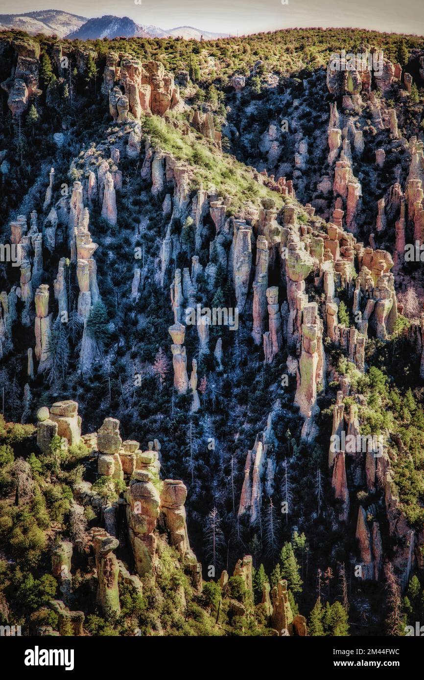 Monument national Chiricahua et ses hoodoos dans les montagnes Chiricahua, dans le sud-est de l'Arizona. Banque D'Images