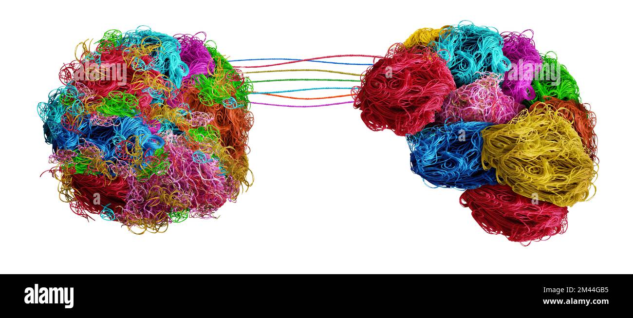 Concept de formation du cerveau comme un symbole neurologique de traitement psychologique ou psychiatrique pour guérir l'esprit et de récupérer la mémoire comme le fil emmêlé et ou Banque D'Images