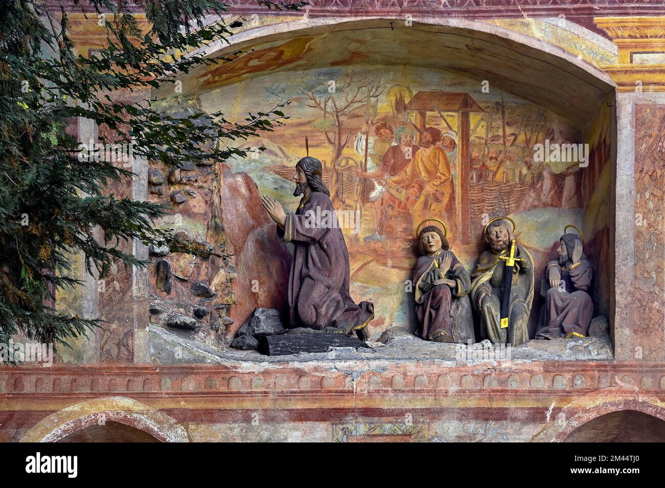 Détail, Jésus sur le Mont des oliviers, la Chapelle des âmes de 1492, l'ancien ossuaire, Oberstdorf, Allgaeu, Bavière, Allemagne Banque D'Images