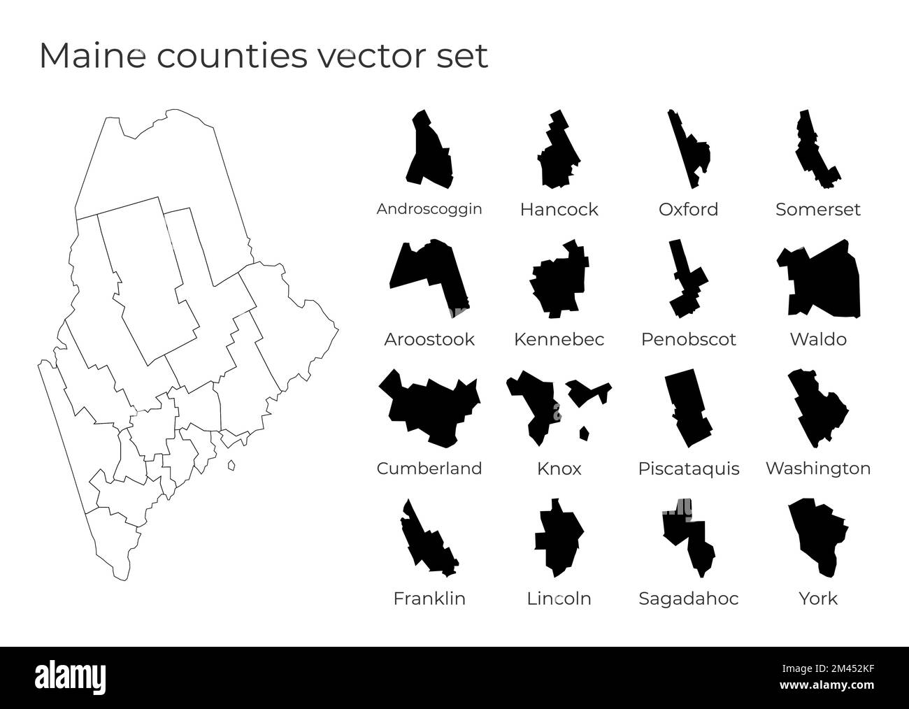 Carte du Maine avec des formes de régions. Carte vectorielle vierge de l'état des États-Unis avec les comtés. Frontières de l'état américain pour votre infographie. Illustration vectorielle. Illustration de Vecteur