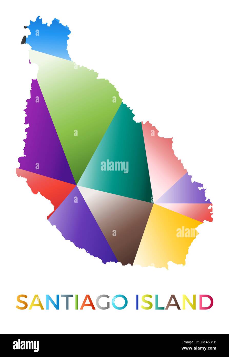 Forme de l'île de Santiago de couleur vive. Logo insulaire de style géométrique multicolore. Design moderne et tendance. Illustration vectorielle créative. Illustration de Vecteur