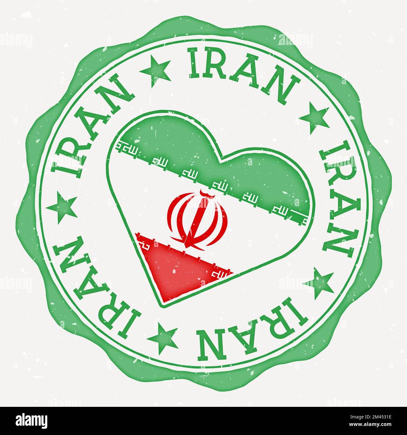 Logo du drapeau d'Iran. Texte du nom du pays autour du drapeau de l'Iran en forme de coeur. Illustration vectorielle vibrante. Illustration de Vecteur