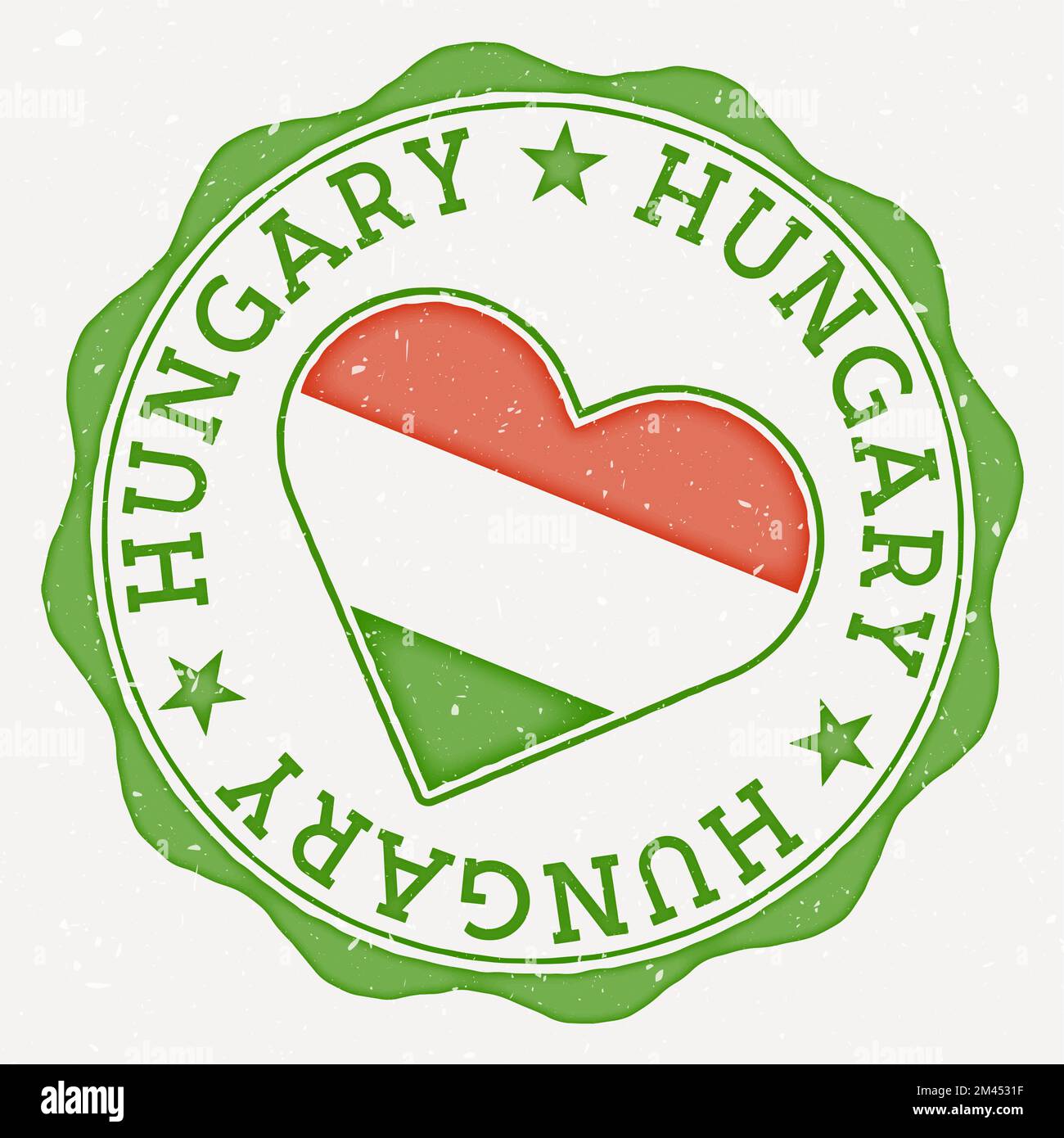 Logo drapeau coeur Hongrie. Texte du nom du pays autour du drapeau hongrois en forme de coeur. Illustration vectorielle rayonnante. Illustration de Vecteur