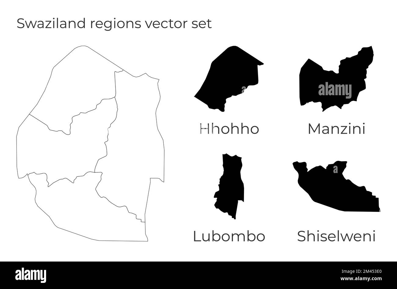 Carte du Swaziland avec formes de régions. Carte vectorielle vierge du pays avec les régions. Frontières du pays pour votre infographie. Illustration vectorielle. Illustration de Vecteur