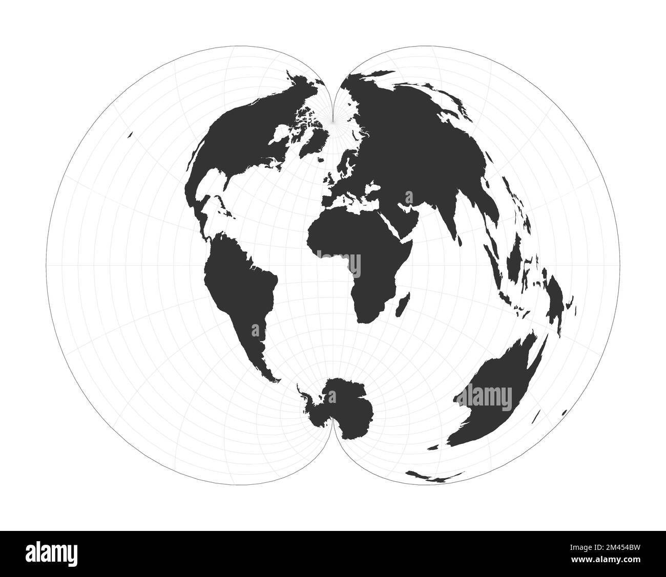 Carte du monde. Projection polyconique américaine. Globe avec latitude et longitude nettes. Carte du monde sur les méridiens et les parallèles arrière-plan. Illustration de Vecteur