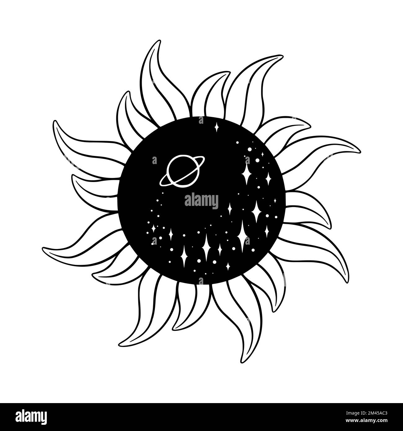 Soleil de Tarot avec galaxie à l'intérieur. Elément de tarot spirituel d'un soleil. Illustration vectorielle isolée sur fond blanc Illustration de Vecteur