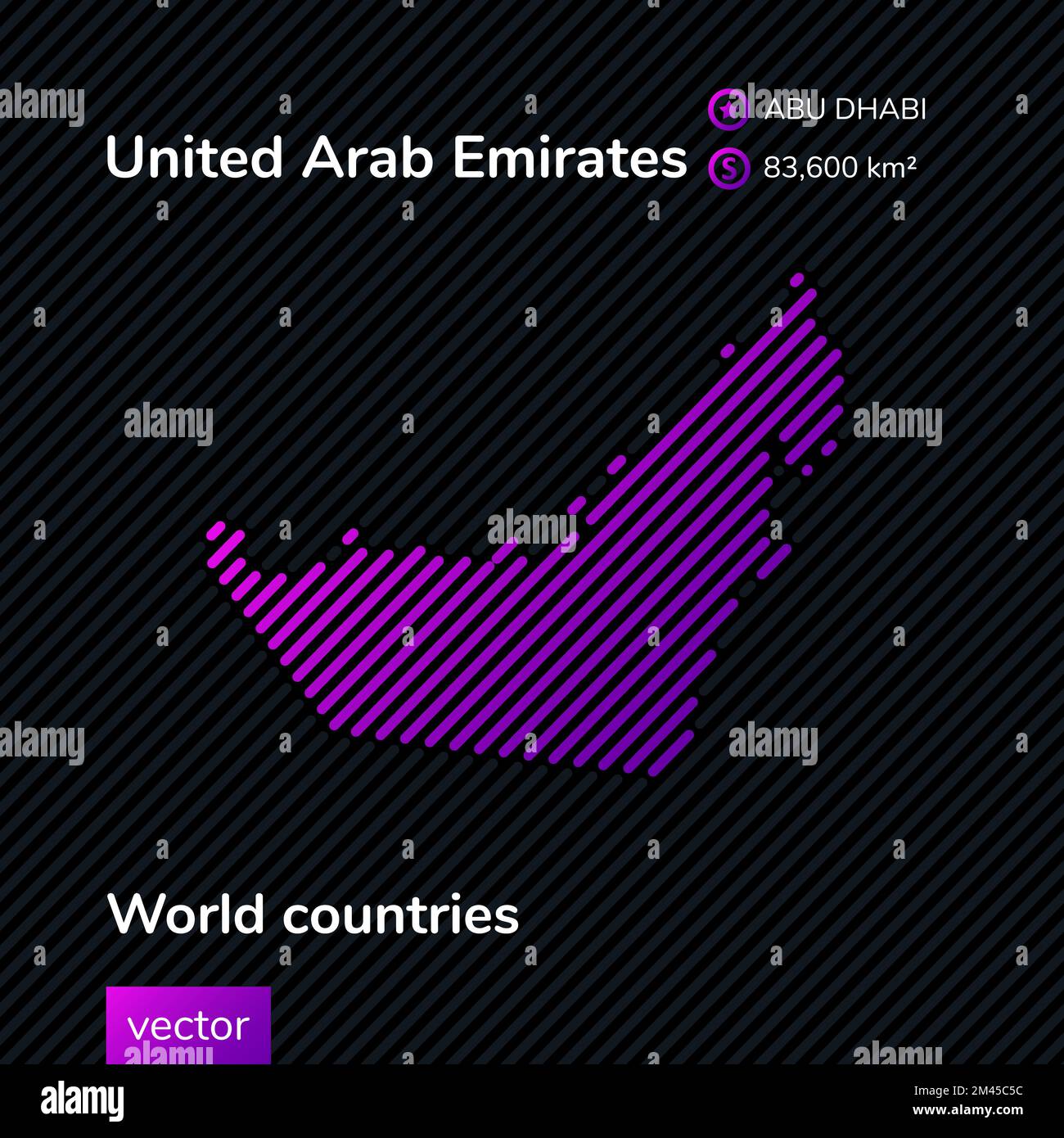 Carte vectorielle des Émirats arabes Unis en violet et noir. Style plat. Bannière éducative, affiche sur les Émirats arabes Unis Illustration de Vecteur