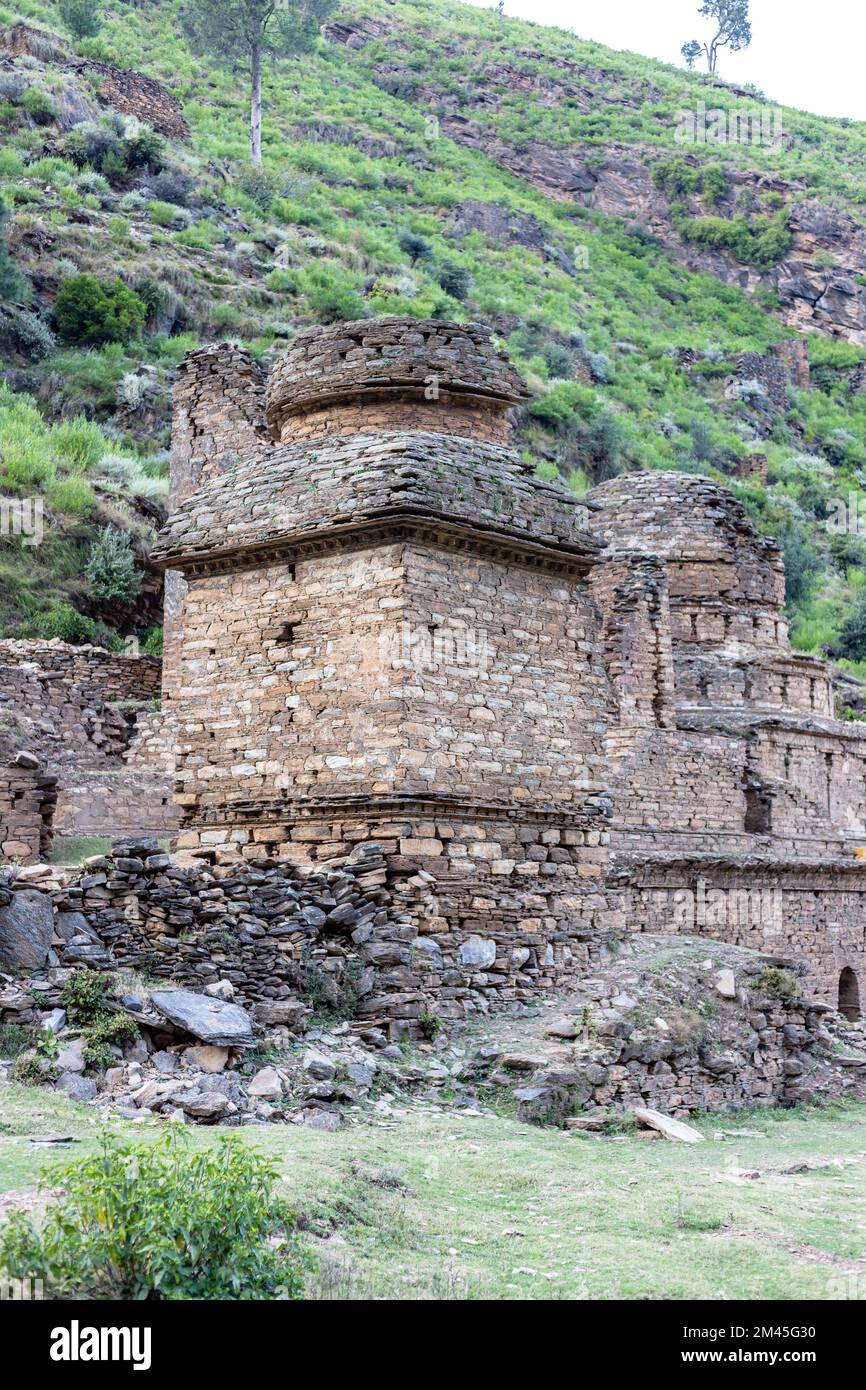 Le site archéologique de Najigram Stupa et Monastère dans la vallée de Swat Banque D'Images