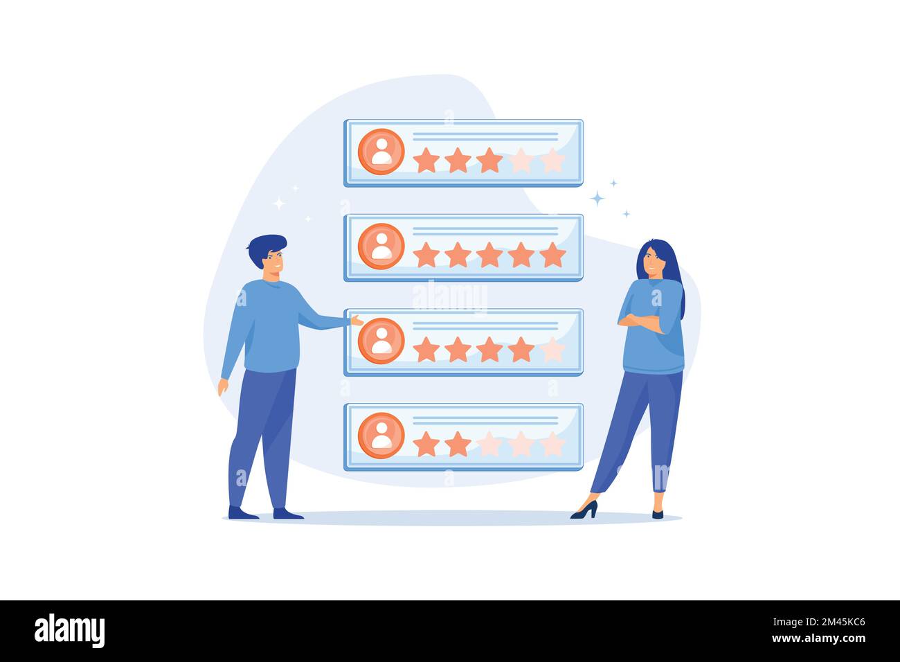 Habitudes d'achat, personnalité de la marque, site d'évaluation, achats en ligne, groupe de discussion, commentaires des utilisateurs, avis sur les produits, métaphore abstraite du commerce électronique, vecteur plat Illustration de Vecteur
