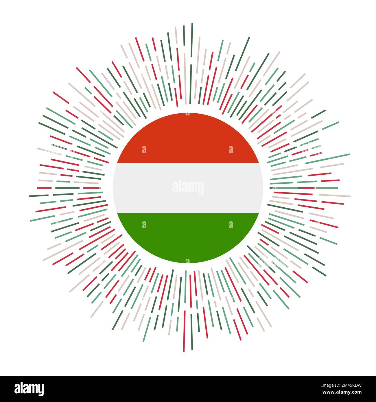 Signe de Hongrie. Drapeau campagnard aux rayons colorés. Soleil éclatant avec drapeau hongrois. Illustration vectorielle. Illustration de Vecteur