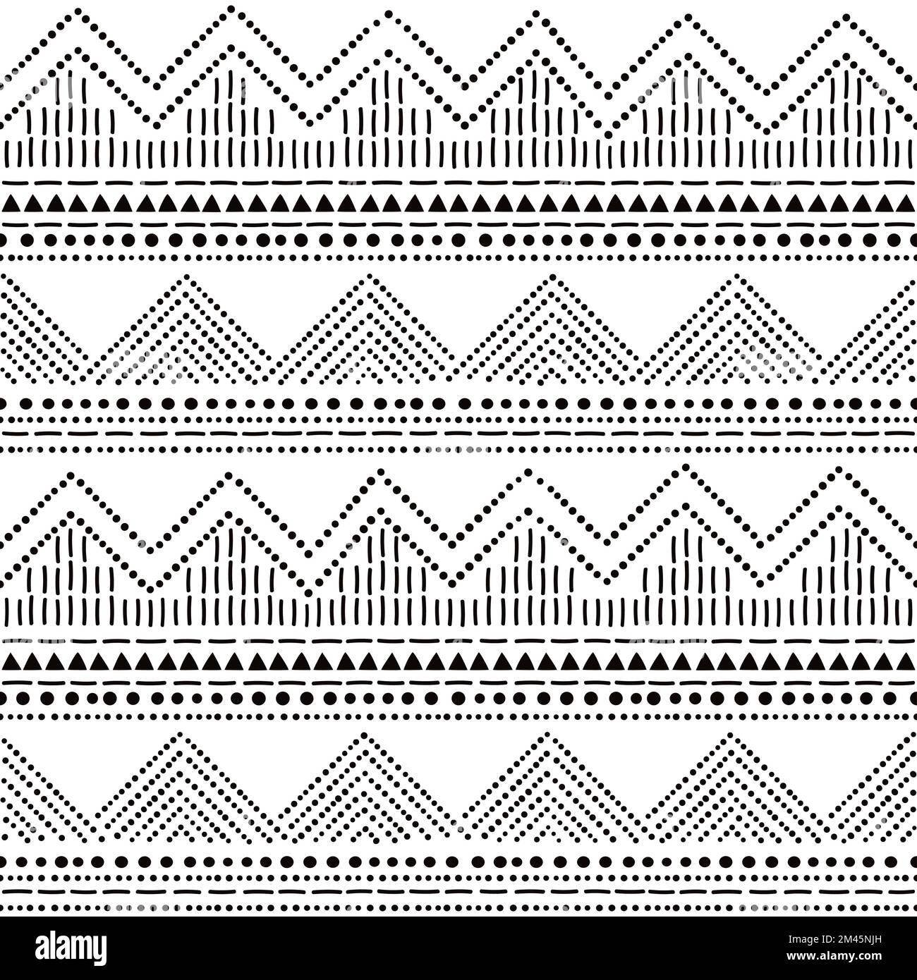 Poterie préhistorique à pois avec motif sans couture - Bell Beaker folk art, design répétitif en noir et blanc Illustration de Vecteur