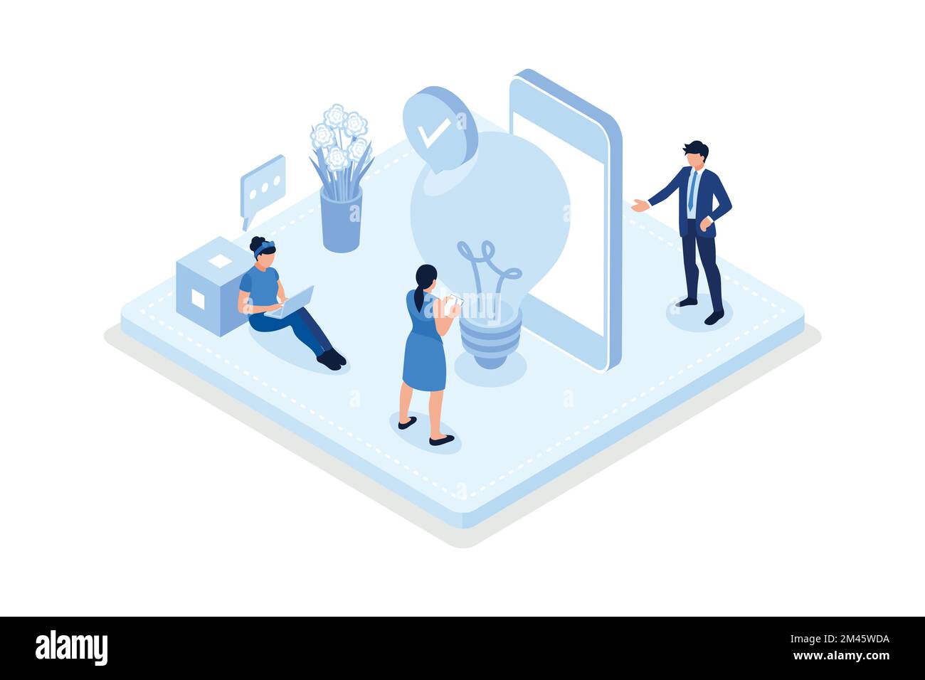 Personnages générant des idées, concept d'activités commerciales, illustration moderne vectorielle isométrique Illustration de Vecteur