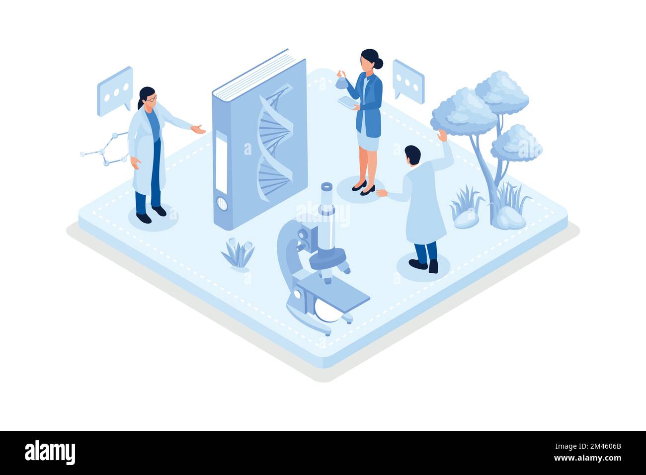 Modèle conceptuel avec microscope, boîtes de Petri, équipement de laboratoire. Scène pour l'apprentissage de la biologie, microbiologie, médecine, vecteur isométrique moderne illustrae Illustration de Vecteur
