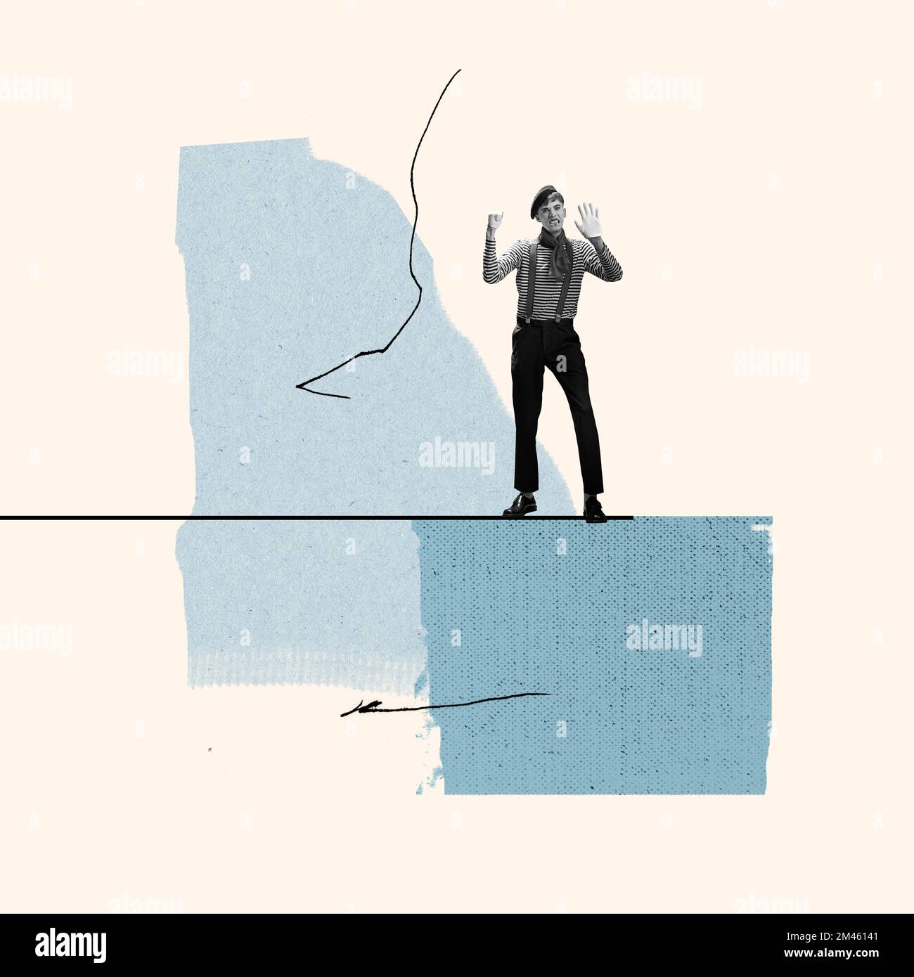 Design créatif. Portrait vintage de l'artiste mime masculin exprimant la colère. Émotions silencieuses Banque D'Images