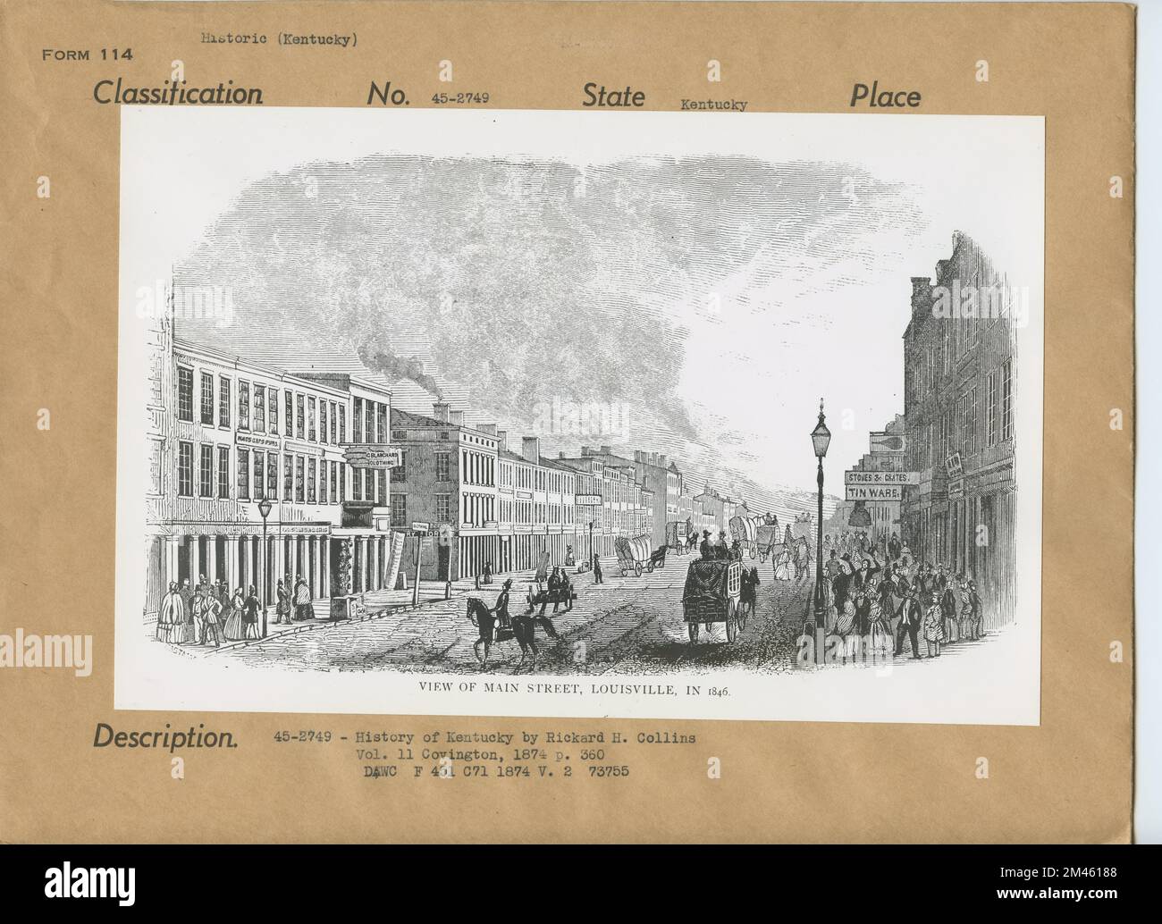 Vue sur main Street, Louisville, en 1846. Légende originale : vue sur main Street, Louisville, en 1846. Histoire du Kentucky par Rickard H. Collins. 11 Covington, 1874 p. 360. État: Kentucky place: Louisville. Banque D'Images