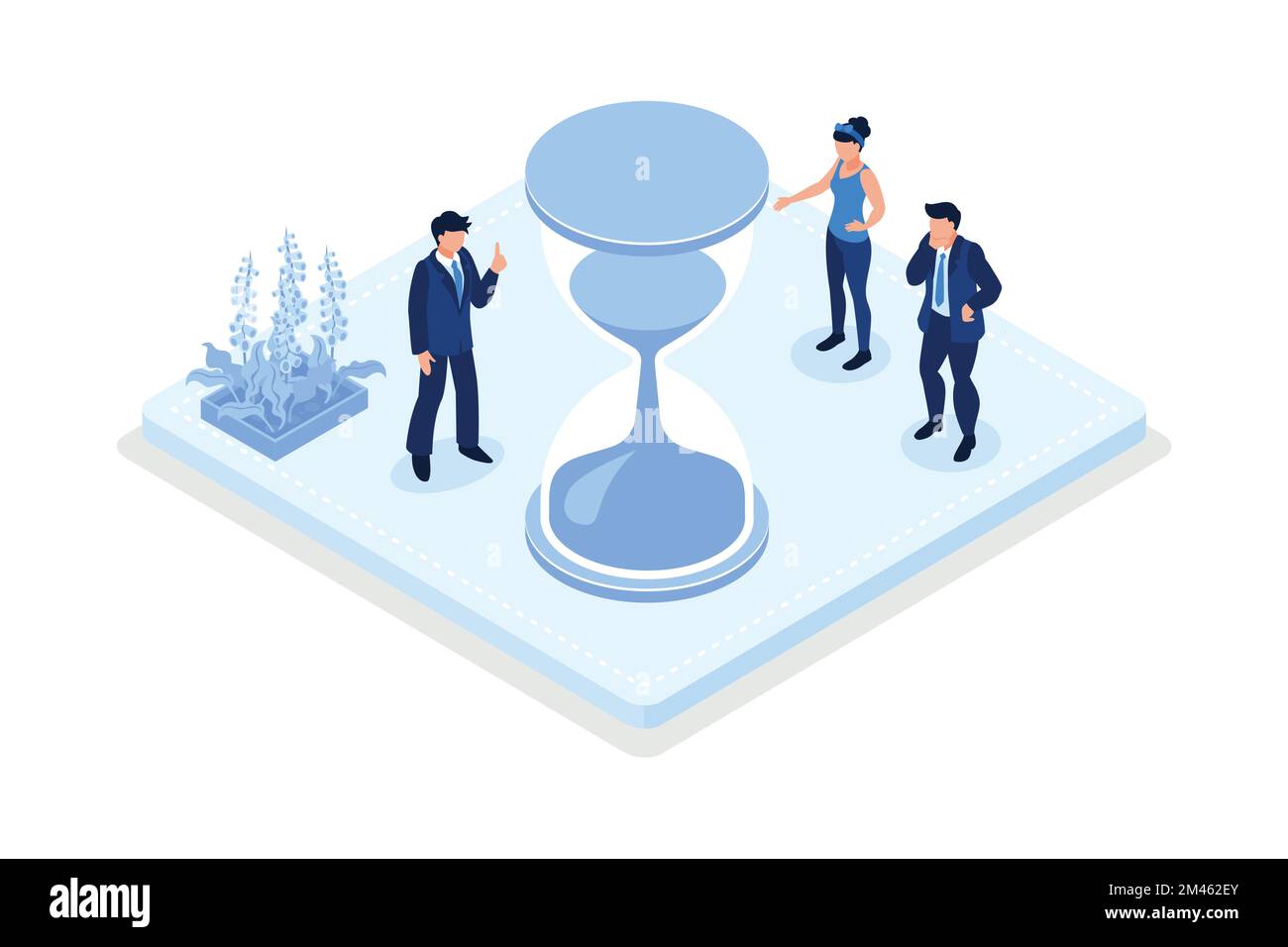 Scènes de gestion du temps et de planification des horaires. Personnages gérant le temps de travail et de vie, organisant les tâches quotidiennes et plaçant des repères sur le calendrier, isométrique v Illustration de Vecteur