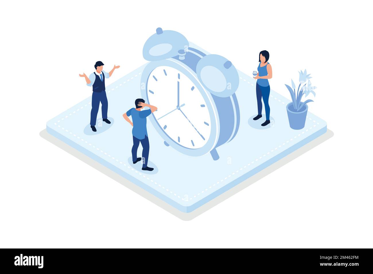 Scènes de gestion du temps et de planification des horaires. Personnages gérant le temps de travail et de vie, organisant les tâches quotidiennes et plaçant des repères sur le calendrier, isométrique v Illustration de Vecteur