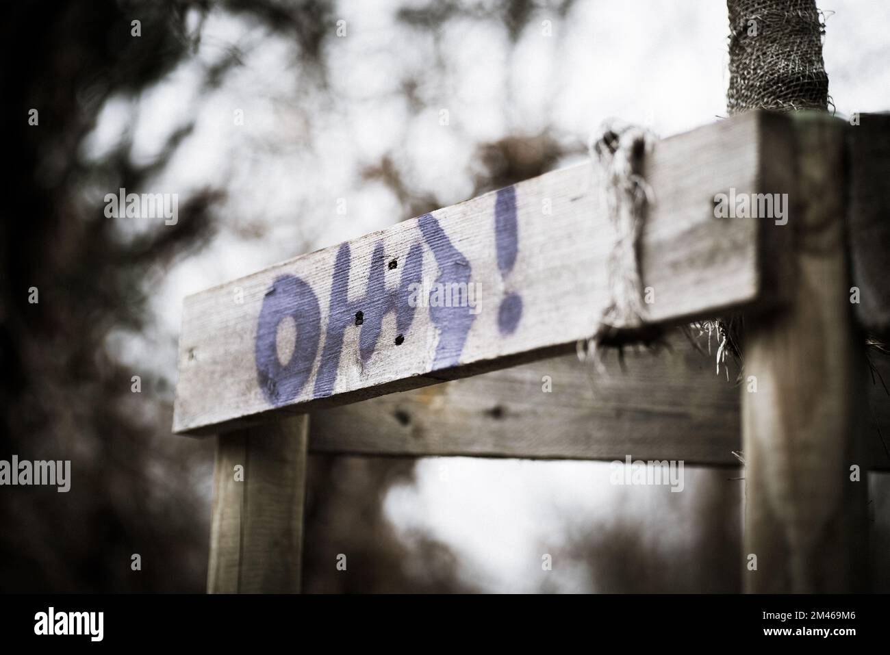 Un gros plan d'une inscription sur la planche de bois. Banque D'Images