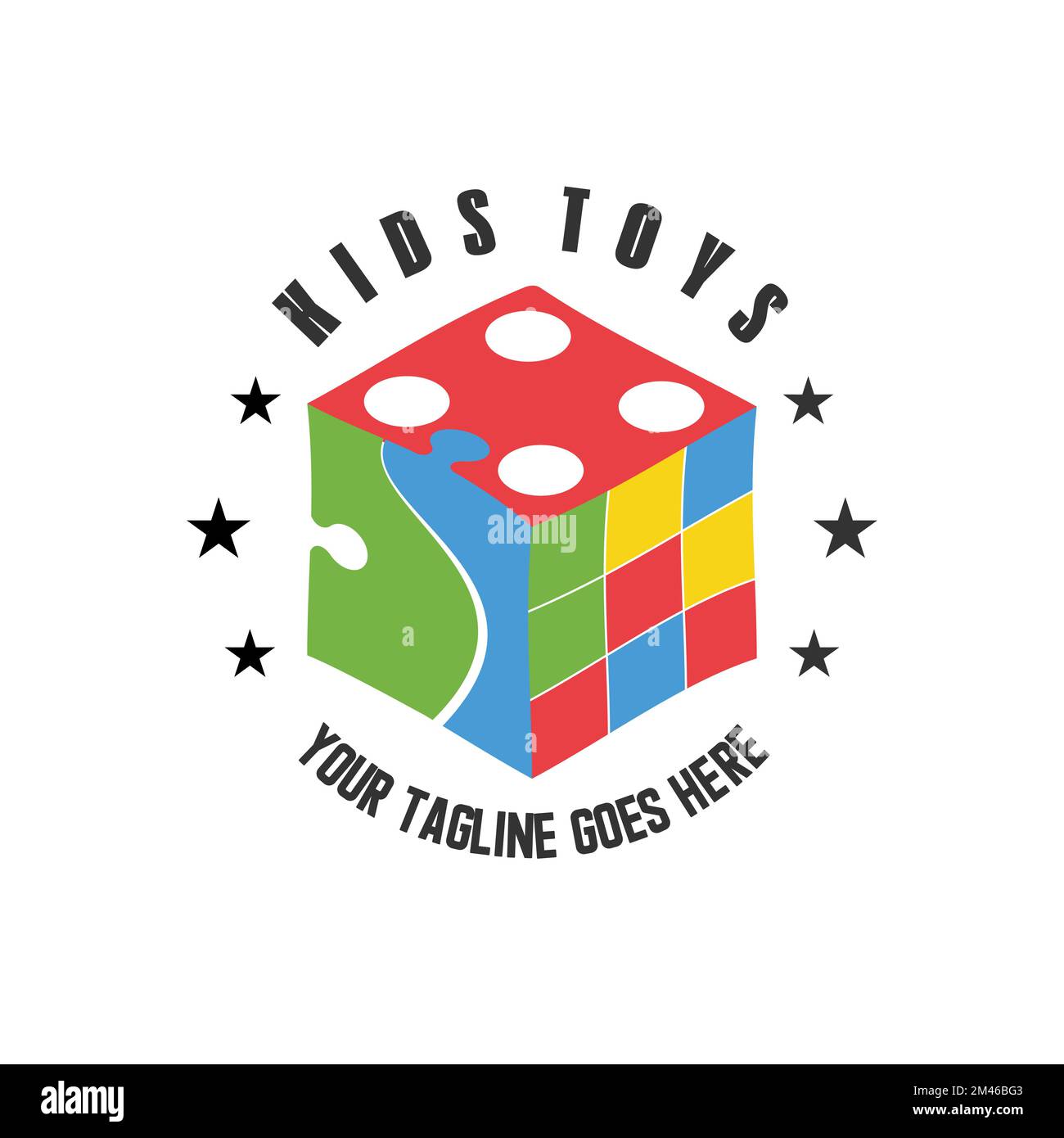 Plusieurs types de jeu comme puzzle, rubic, et dés en 3D graphique hexagone icône logo design abstrait concept vecteur stock. symbole associé aux jouets. Illustration de Vecteur