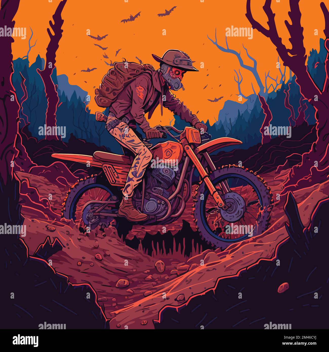 Illustration de la course de motocross dans la boue et le sable, défis