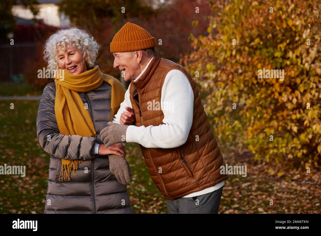 Couple senior dans un paysage d'automne Banque D'Images