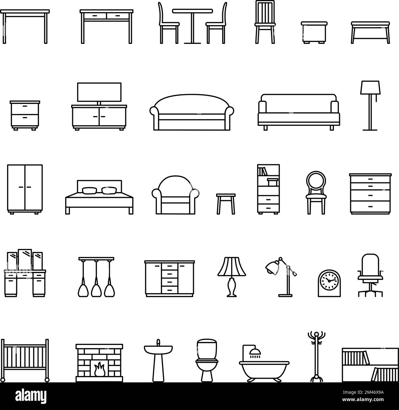 Ensemble d'icônes de meubles de maison, illustration vectorielle Illustration de Vecteur