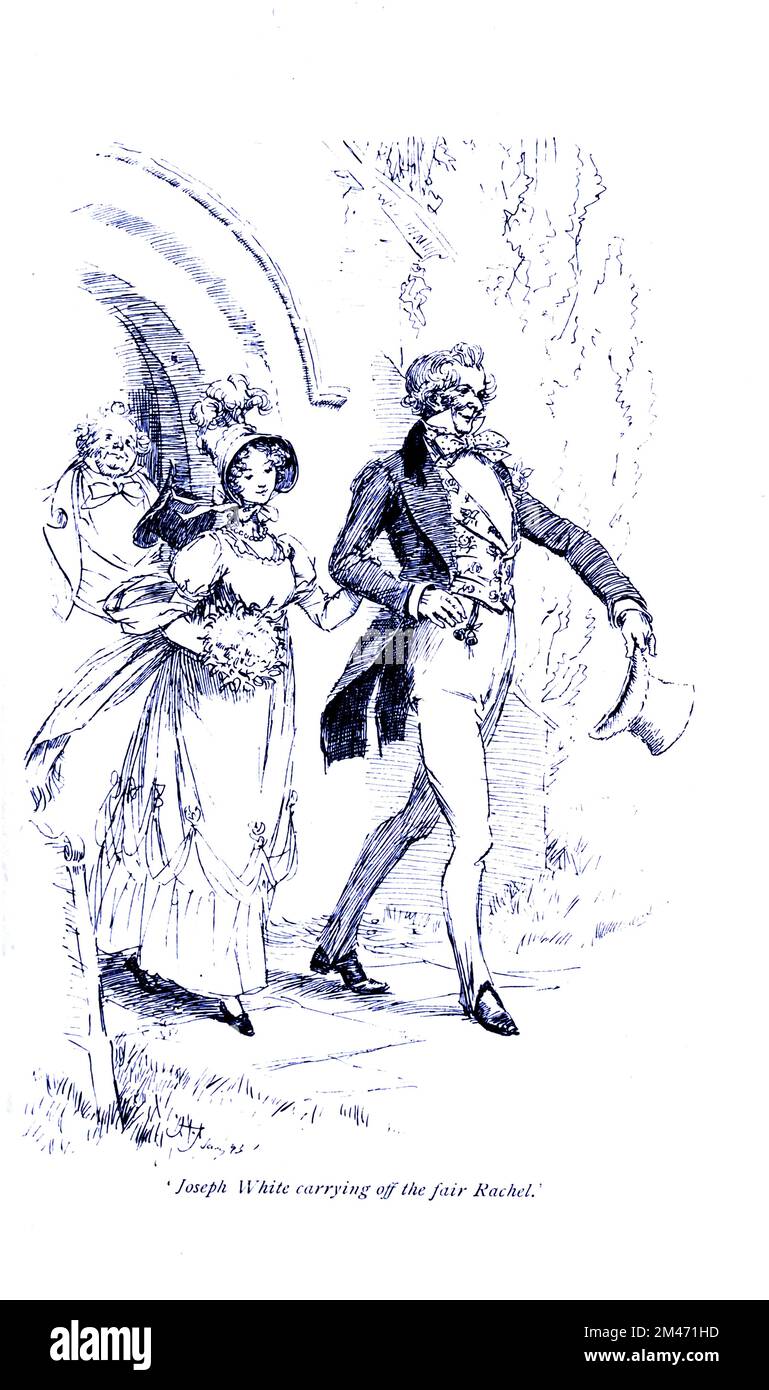 Joseph White en charge de la foire Rachel illustrée par Hugh Thomson pour notre village est une collection d'environ 100 croquis littéraires de la vie rurale écrits par Mary Russell Mitford (1787–1855), et publiés à l'origine au cours des années 1820s et 1830s. La série est apparue pour la première fois dans le Lady's Magazine. Le titre complet est: Notre village: Croquis de caractère rural et de paysage. La série VIVID était basée sur la vie dans Three Mile Cross, un hameau de la paroisse de Shinfield (sud-est de Reading dans le Berkshire), où elle vivait. Publié par Macmillan il 1893 Banque D'Images