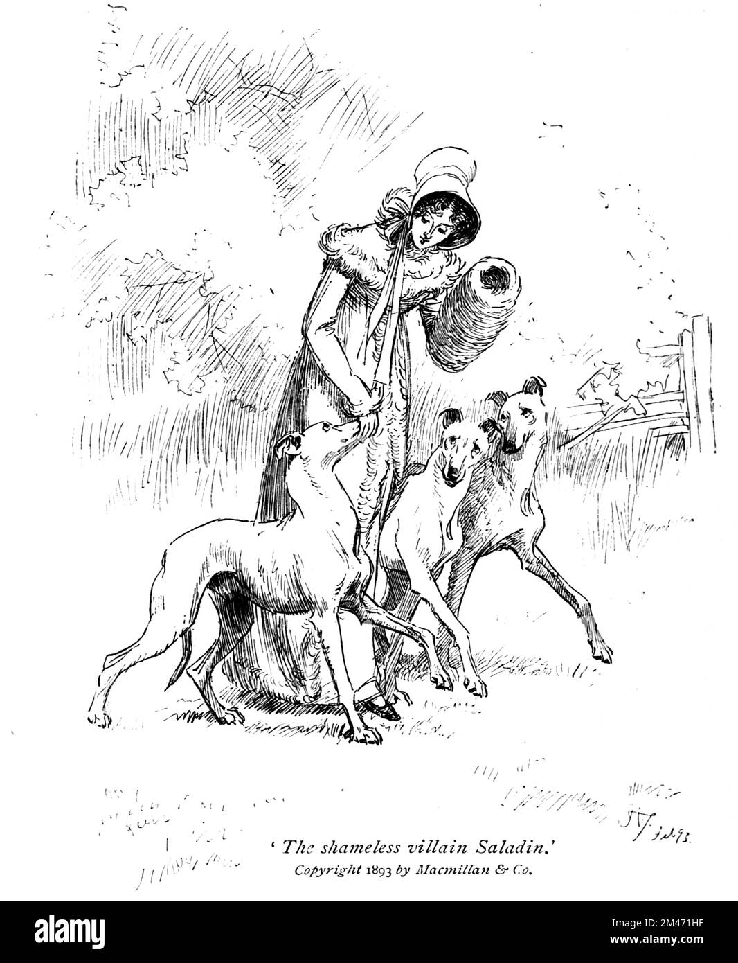 Le méchant sans scrupules Saladin illustré par Hugh Thomson pour notre village est une collection d'environ 100 croquis littéraires de la vie rurale écrits par Mary Russell Mitford (1787–1855), et publiés à l'origine au cours des années 1820s et 1830s. La série est apparue pour la première fois dans le Lady's Magazine. Le titre complet est: Notre village: Croquis de caractère rural et de paysage. La série VIVID était basée sur la vie dans Three Mile Cross, un hameau de la paroisse de Shinfield (sud-est de Reading dans le Berkshire), où elle vivait. Publié par Macmillan il 1893 Banque D'Images