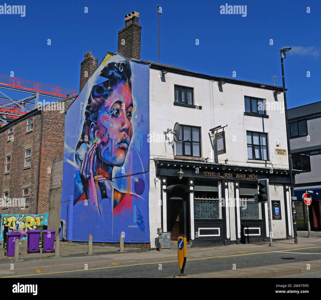MR Cenz Street art, on Gable End, of Lord Warden, 1F London Road, Liverpool., Merseyside, Angleterre, Royaume-Uni, L3 8HR Banque D'Images