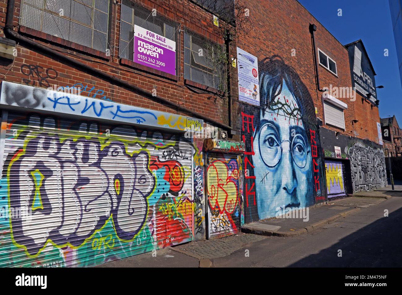 John Lennon, peinture murale Beatles, Cropper Street, Newington, Liverpool, Merseyside, Angleterre, Royaume-Uni, L1 4ED Banque D'Images