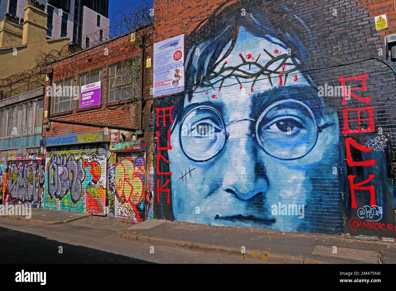 John Lennon, peinture murale Beatles, Cropper Street, Newington, Liverpool, Merseyside, Angleterre, Royaume-Uni, L1 4ED Banque D'Images