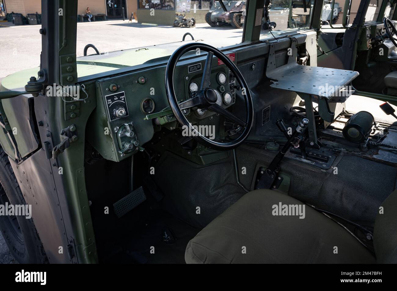 Détail de l'intérieur d'un Humvee militaire Banque D'Images