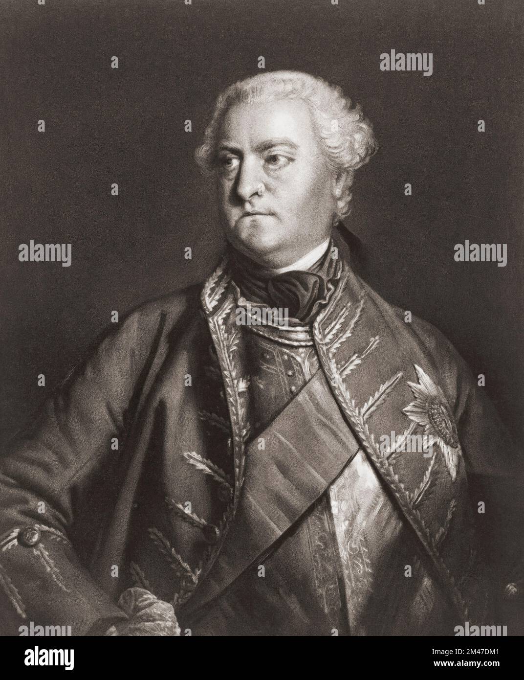 Charles Spencer, 3rd duc de Marlborough, 1706–1758. Noble britannique, soldat et politicien. Après une impression de Richard Houston de la peinture de Joshua Reynolds. Banque D'Images