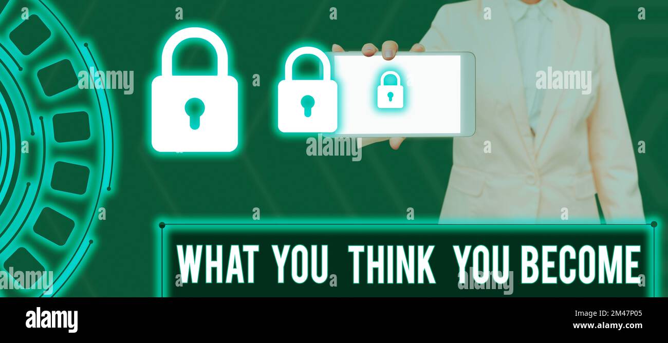 Légende de texte présentant ce que vous pensez devenir. Internet concept être réussi et positif dans la vie exigent de bonnes pensées Banque D'Images