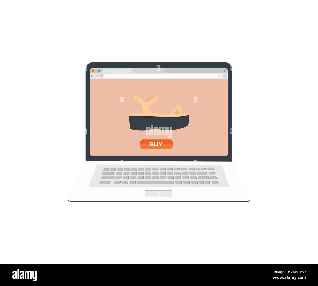 Achats en ligne, ordinateur portable pour les achats en ligne Fashion Store à la maison logo design. Concept d'achat en ligne, paiement en ligne avec ordinateur portable. Illustration de Vecteur