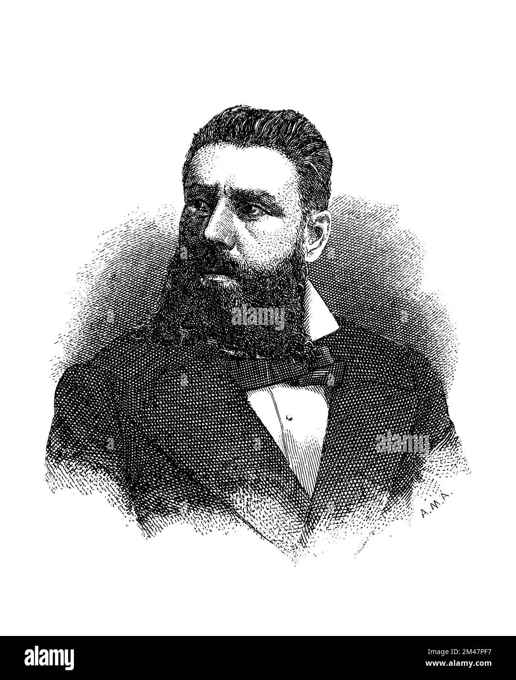 Pere Antoni Torres Jordi (1844-1901), periodista, político y escritor catalán, secretario del General Prim. Grabado de 1900. Banque D'Images