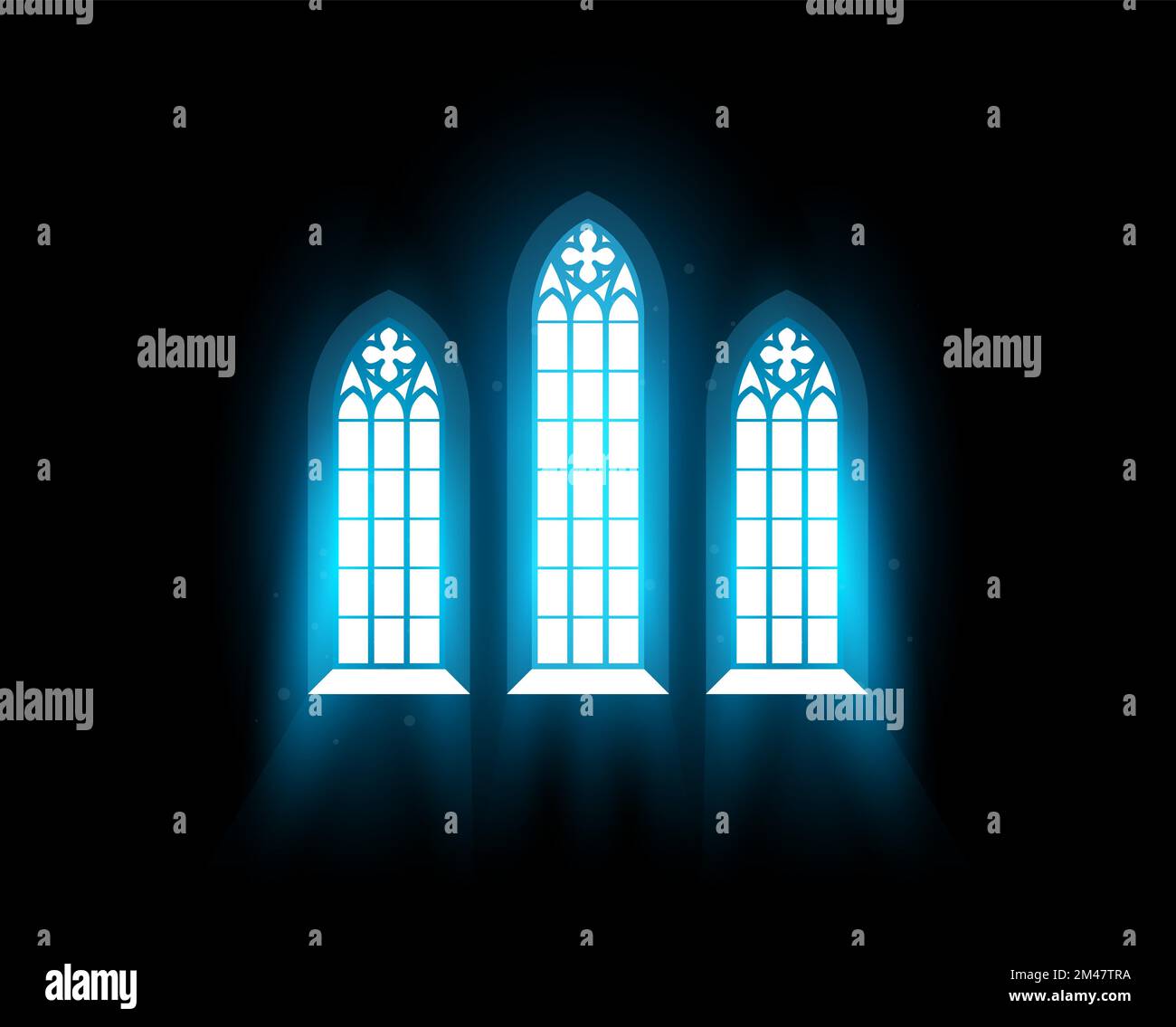 Intérieur de l'église avec vitraux, radiance du matin dans l'obscurité, fenêtre de la chapelle catholique, vecteur Illustration de Vecteur