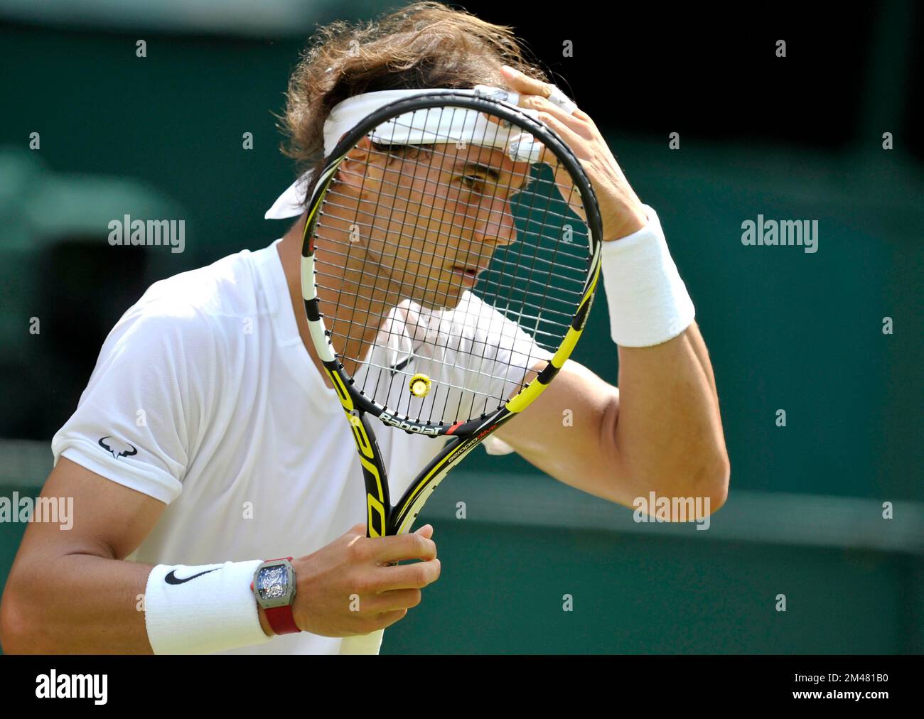 Rafael Nadal, Wimbledon tennis Championships 2014, Wimbledon, Londres. Hommes célibataires, Martin Klizan, (SVK) contre Rafael Nadal, Centre court. Banque D'Images