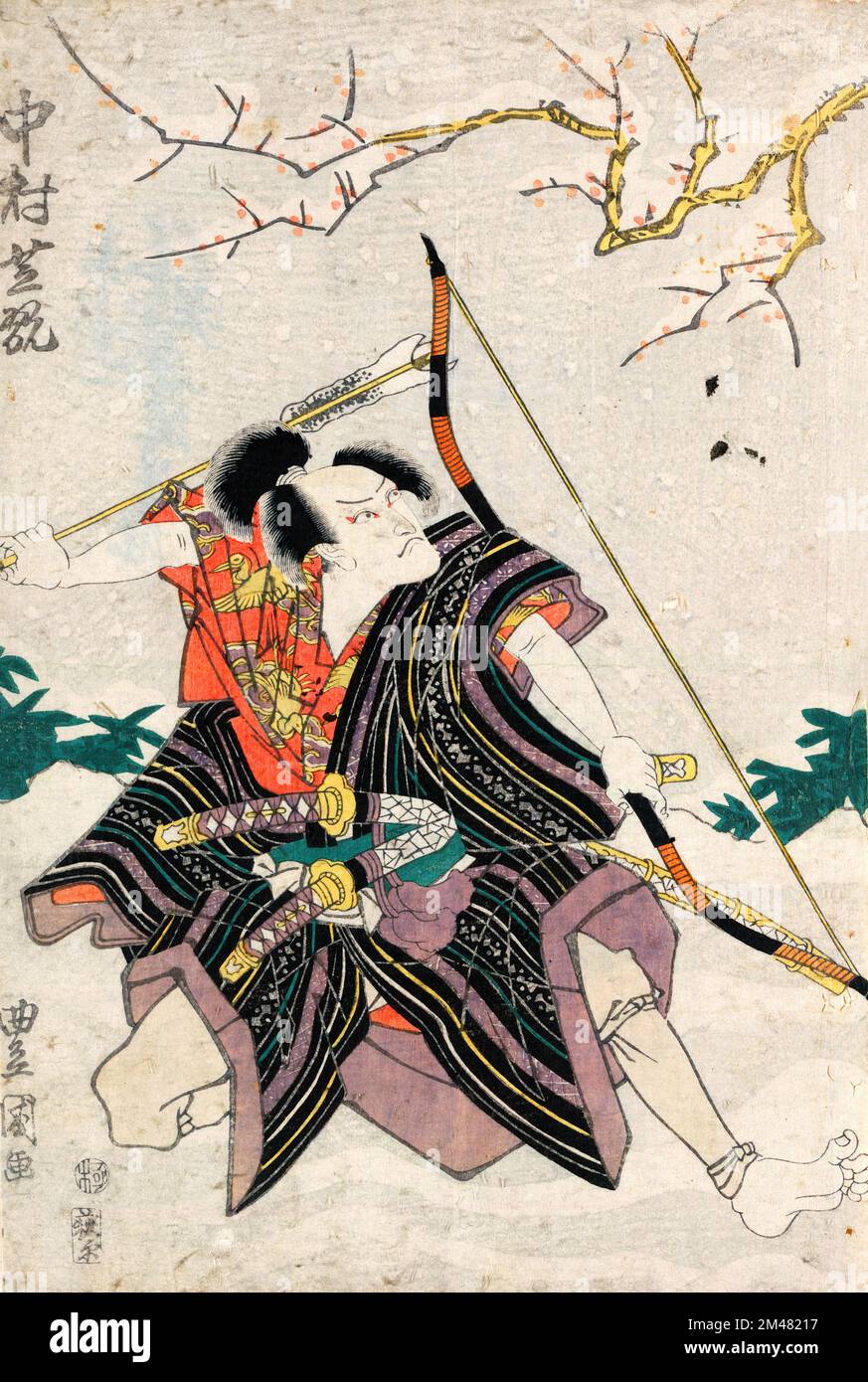 Samouraï. Coupe de bois de l'acteur japonais, Nakamura Shikan., vêtu d'un samouraï, vers 1818-25 Banque D'Images