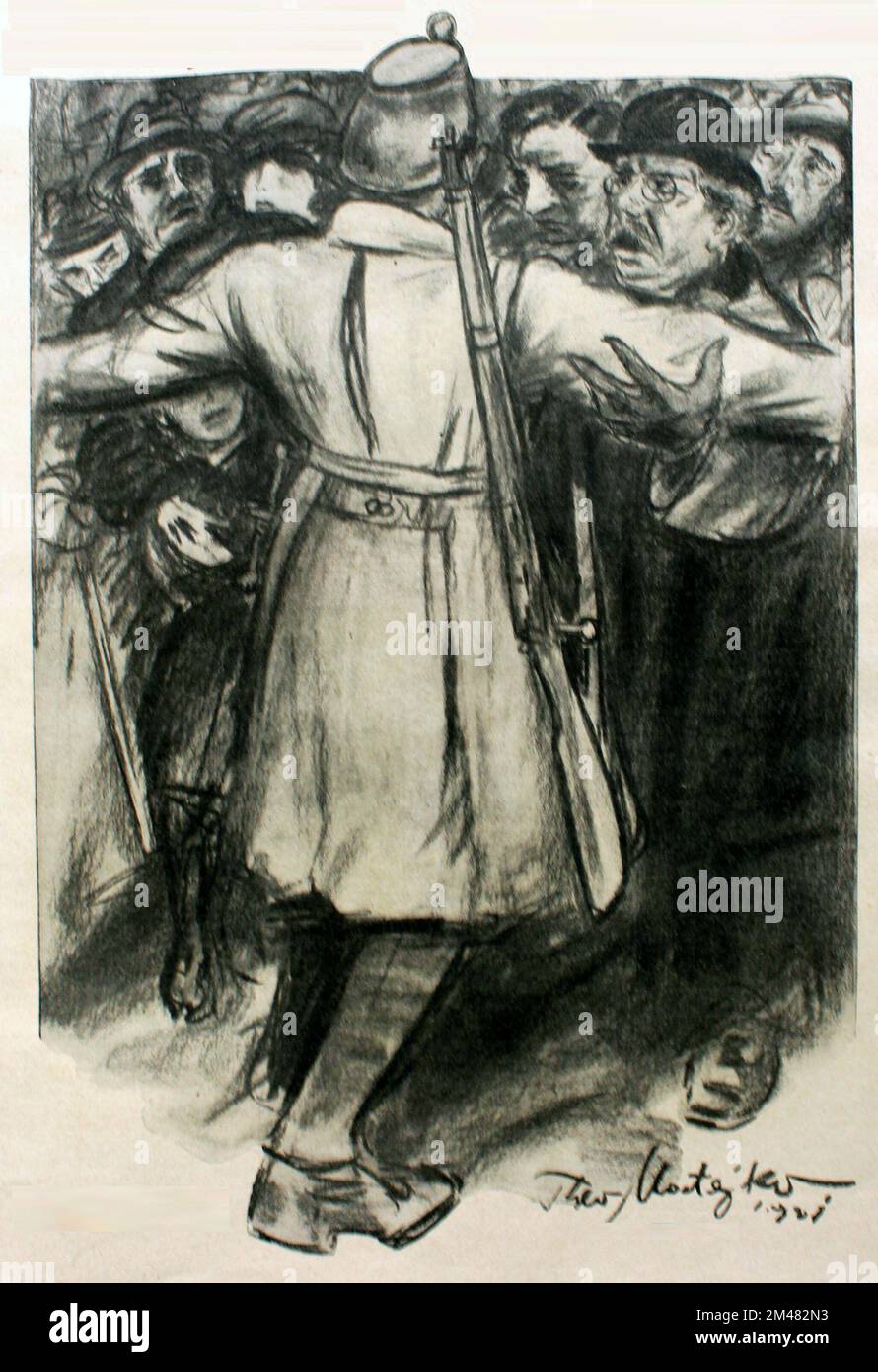 Zeichnung von Theo Matejko (1893-1946) von 1921 mit Untertitel Dienstädter und Veräusserung von Dienstäussern. Banque D'Images