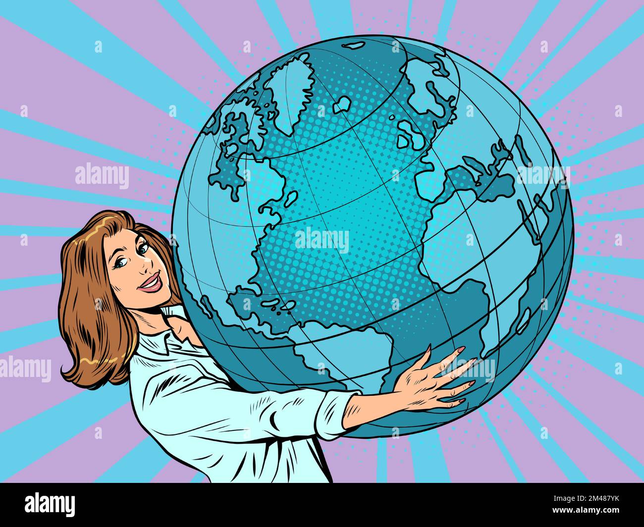 Une femme d'affaires tient la planète terre entre ses mains science écologie humanité Illustration de Vecteur