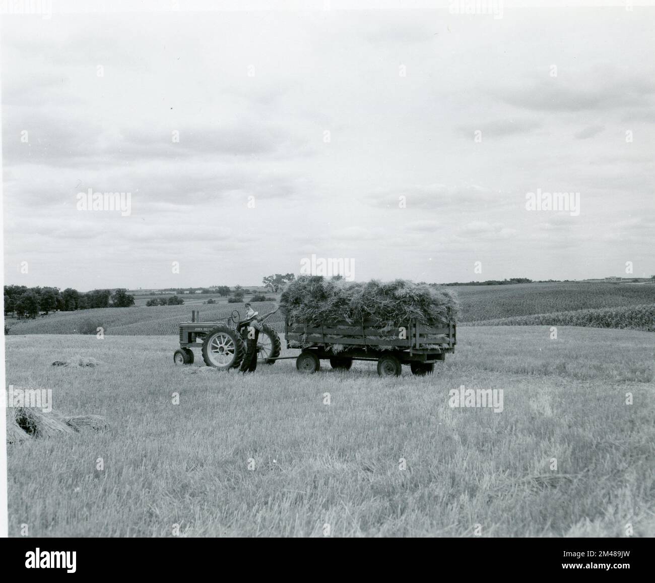 Agriculteurs de la campagne. Légende originale : Farmers tract de l'avoine de champs près d'Epworth, Iowa. Photos de T. W. Kines, 6 août 1948. État: Iowa. Banque D'Images