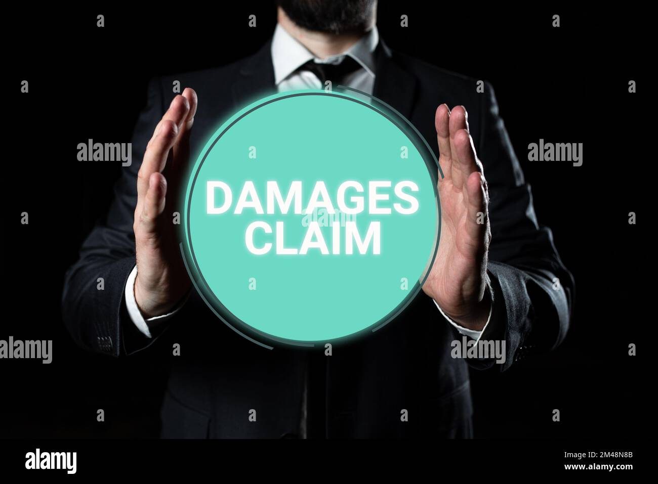 Demande de dommages-intérêts pour légende conceptuelle. Internet concept de compensation de la demande de plainte d'assurance litige Banque D'Images