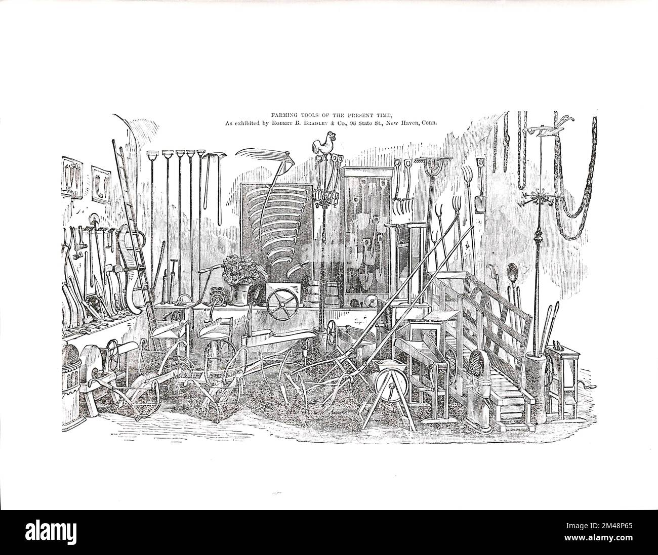 Outils agricoles de l'heure actuelle. Légende originale: «Les outils agricoles de l'époque actuelle» des pages 28 et 29 «quatre-vingts ans» progrès des États-Unis» publié par L. Stebbins 1867. Hartford, Connecticut. Volume 1. Banque D'Images