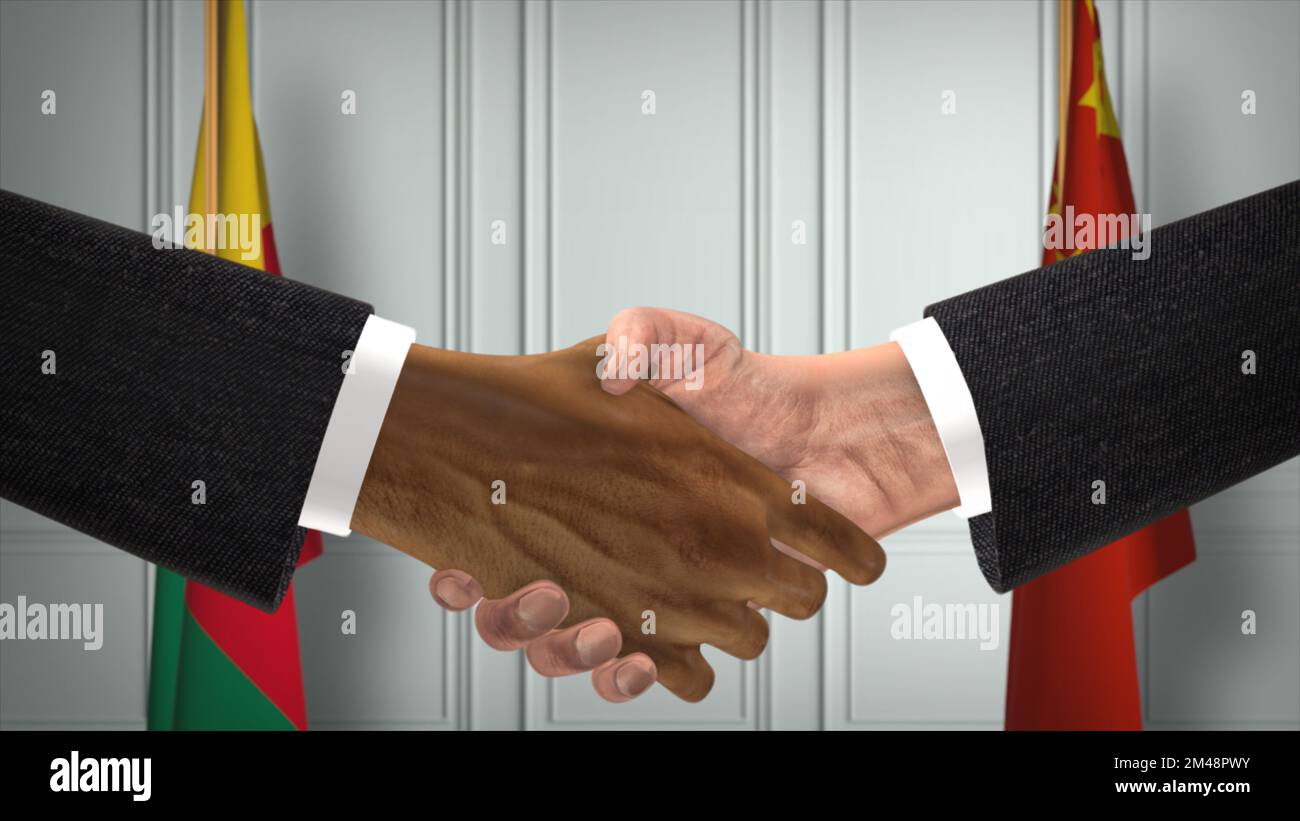 Réunion d'affaires des responsables du Bénin et de la Chine. Un accord diplomatique. Partenaires poignée de main. Banque D'Images