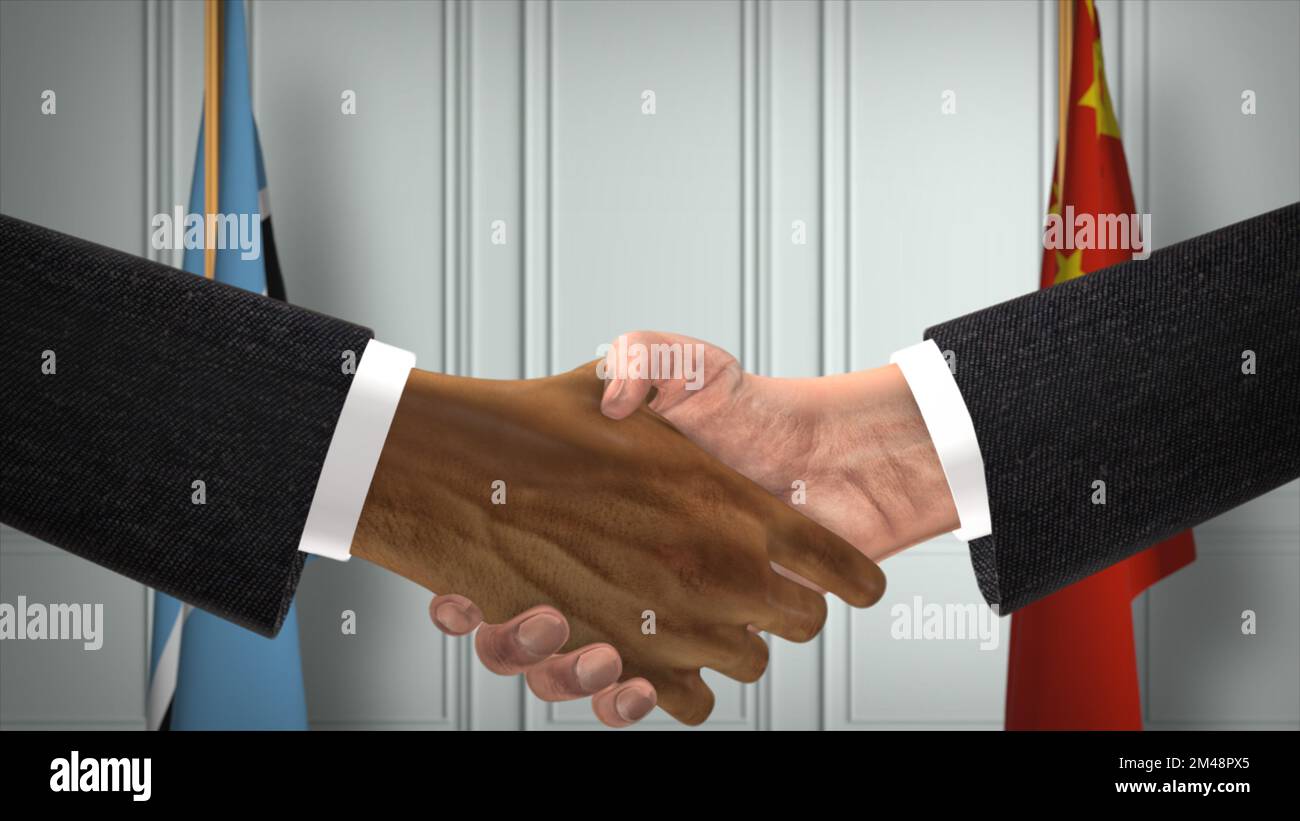 Réunion d'affaires des responsables du Botswana et de la Chine. Un accord diplomatique. Partenaires poignée de main. Banque D'Images