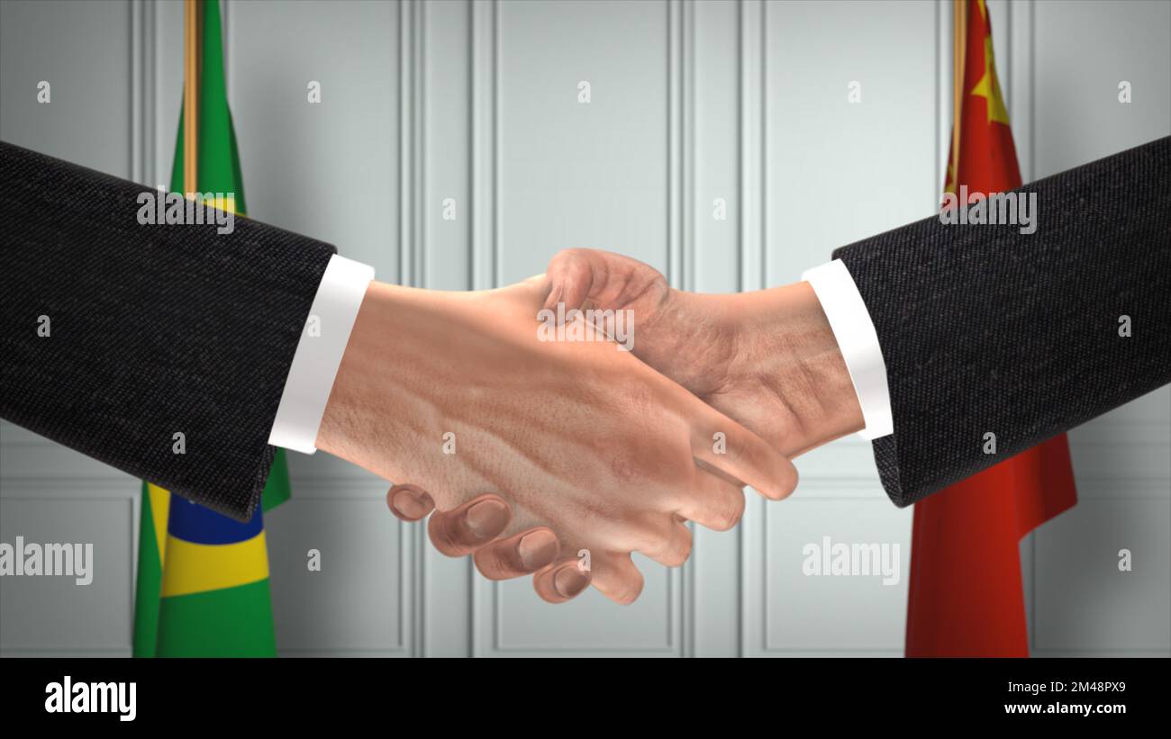 Réunion d'affaires des représentants du Brésil et de la Chine. Un accord diplomatique. Partenaires poignée de main. Banque D'Images
