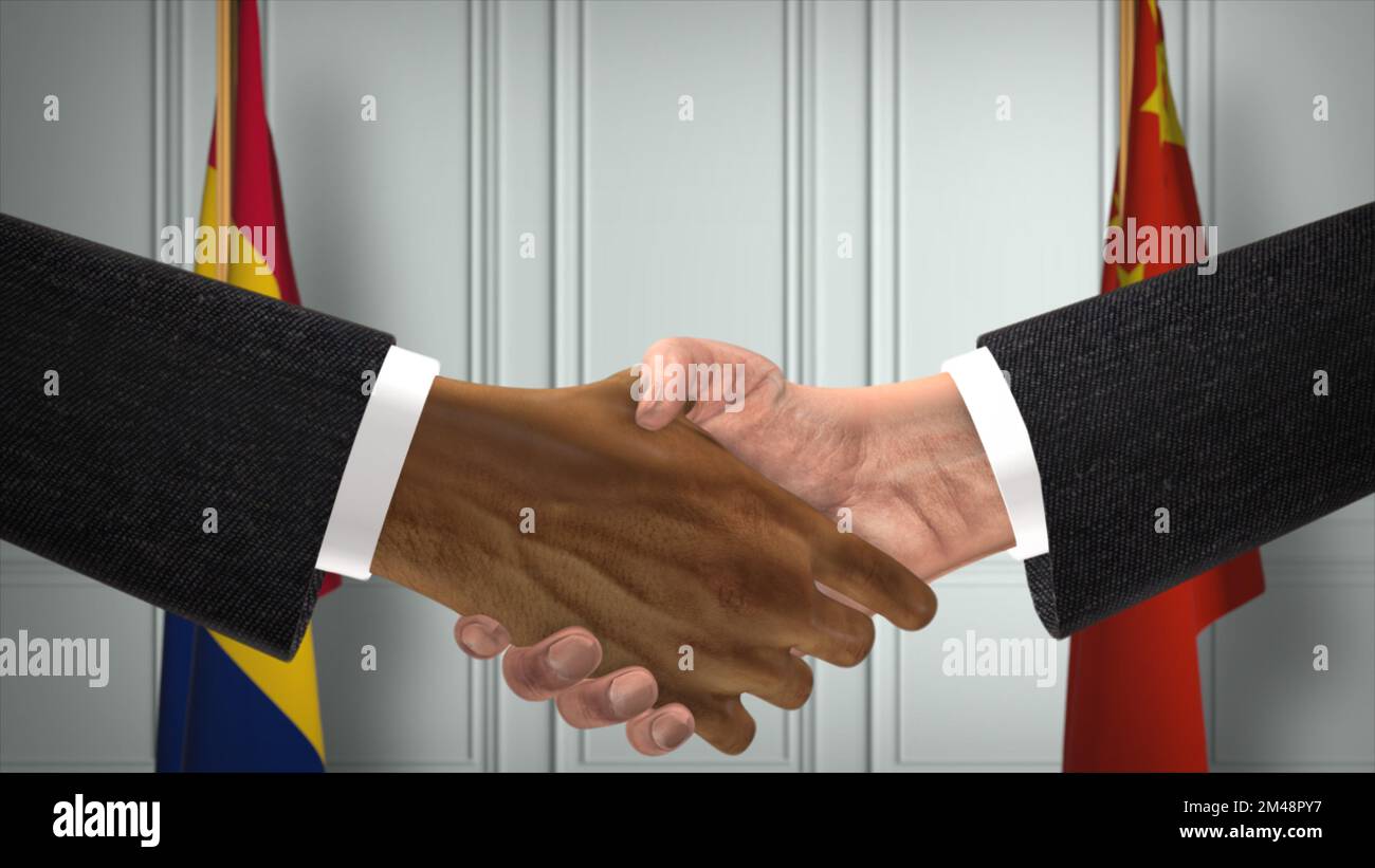 Réunion d'affaires des représentants du Tchad et de la Chine. Un accord diplomatique. Partenaires poignée de main. Banque D'Images